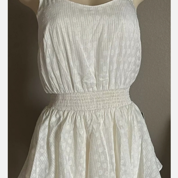 EXPRESS METALLIC TIER RUFFLE FIT & FLOW DRESS - Picture 2 of 12